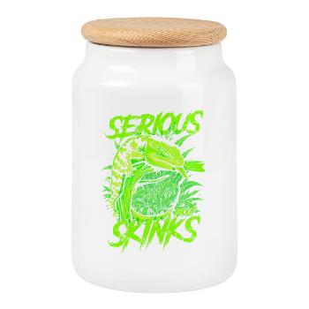 Serious About Blue Tongue Skinks Reptile Keeper - Cookie Jar with Wooden Lid - white - Front