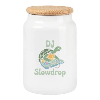 DJ Slowdrop Turtle au Mixer Rave Vibes - Boîte à biscuits avec couvercle en bois - blanc - Devant