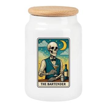 Skelett Barkeeper mit Mondhimmel - Keksdose mit Holzdeckel - Weiß - Vorne