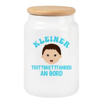 Expectant mother LITTLE FREEBOARD RIDER ON BOARD - Cookie Jar with Wooden Lid - white - Front
