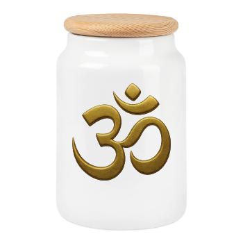 Om Achtsamkeit Affirmation Spirituelle Bewusstheit - Keksdose mit Holzdeckel - Weiß - Vorne