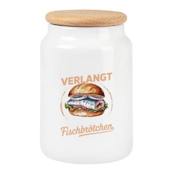 La situation appelle un sandwich au poisson - Boîte à biscuits avec couvercle en bois - blanc - Devant