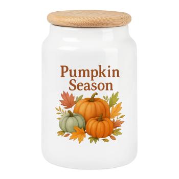 Pumpkin Season – Autumnal Pumpkins - Cookie Jar with Wooden Lid - white - Front