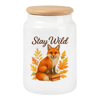  Stay Wild – Herbstlicher Fuchs - Keksdose mit Holzdeckel - Weiß - Vorne