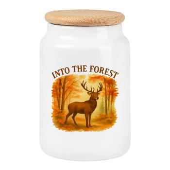 Dans la forêt – Cerf d'automne - Boîte à biscuits avec couvercle en bois - blanc - Devant