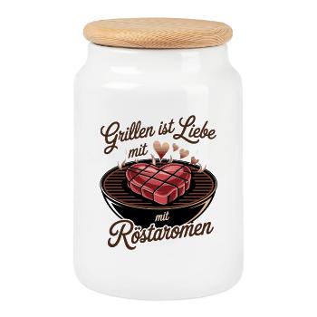 Grilling is love with roasted aromas - Cookie Jar with Wooden Lid - white - Front