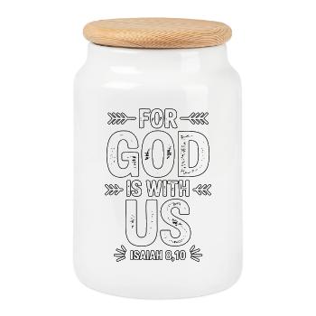 Car Dieu est avec nous Design - Boîte à biscuits avec couvercle en bois - blanc - Devant