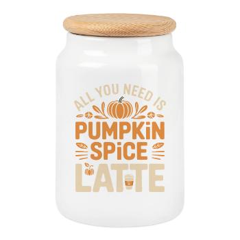 Pumpkin Autumn Pumpkin Spice Latte - Cookie Jar with Wooden Lid - white - Front