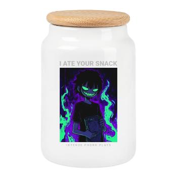Dark Phonk Anime Creepy J'ai mangé ton goûter - Boîte à biscuits avec couvercle en bois - blanc - Devant