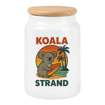 Koala Surfing Sunday Holiday Beach Holiday Retro - Cookie Jar with Wooden Lid - white - Front