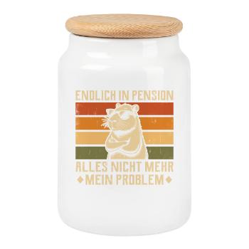 Endlich in Pension - Vintage Capybara - Pensionär - Keksdose mit Holzdeckel - Weiß - Vorne