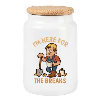  I’m Here For The Breaks – Lustiger Bauarbeiter - Keksdose mit Holzdeckel - Weiß - Vorne