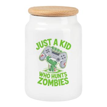 Just A Kid Who Hunts Zombies Halloween Gamer - Keksdose mit Holzdeckel - Weiß - Vorne