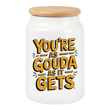 Gouda Cheese Pun  - Cookie Jar with Wooden Lid - white - Front