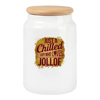 Un homme décontracté qui aime le jollof et la cuisine africaine amusante - Boîte à biscuits avec couvercle en bois - blanc - Devant