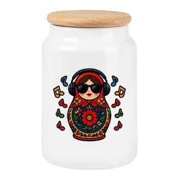  Russian Matroschka Musik Russland Russische - Keksdose mit Holzdeckel - Weiß - Vorne