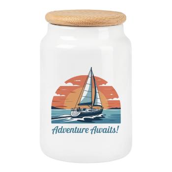 Sunset Sailing Adventure Illustration - Cookie Jar with Wooden Lid - white - Front