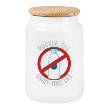 Lactose Intolerant Rockin The Dairy Free Life - Cookie Jar with Wooden Lid - white - Front