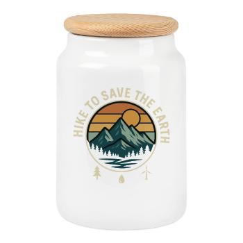 Hiking to Save the Earth Landscape - Cookie Jar with Wooden Lid - white - Front