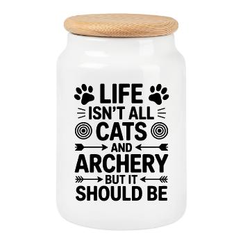 Archery Saying Cats Archery Gift - Cookie Jar with Wooden Lid - white - Front