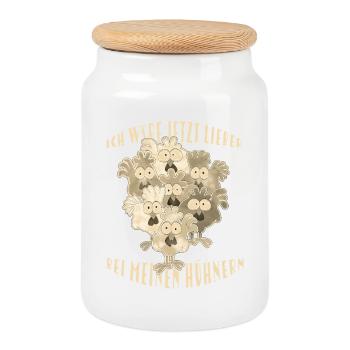 Chickens Saying - Cookie Jar with Wooden Lid - white - Front