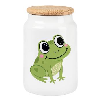 Grenouille Verte Mignonne Pastel - Boîte à biscuits avec couvercle en bois - blanc - Devant