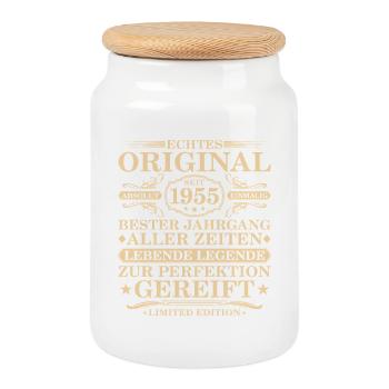 Original depuis 1955 Millésime - 70ème Anniversaire - Boîte à biscuits avec couvercle en bois - blanc - Devant