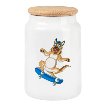 Skateboard Berger Allemand - Boîte à biscuits avec couvercle en bois - blanc - Devant