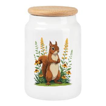 Charmant écureuil avec couronne de fleurs - Boîte à biscuits avec couvercle en bois - blanc - Devant