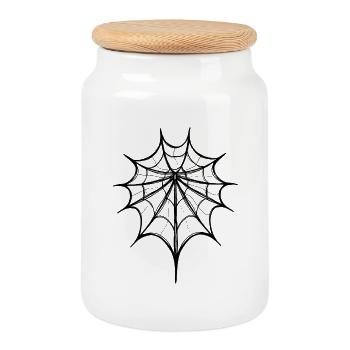 Abstraktes Spinnennetz – Line Art  - Keksdose mit Holzdeckel - Weiß - Vorne