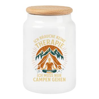 I don't need therapy, I just need to camp - Cookie Jar with Wooden Lid - white - Front