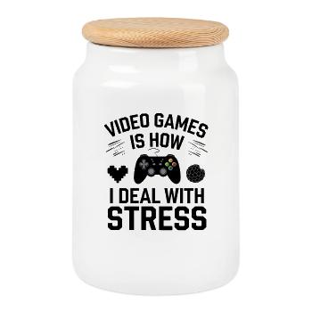 Gaming-Leben und Stressabbau-Design - Keksdose mit Holzdeckel - Weiß - Vorne
