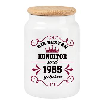 Pastry Chef Birthday Born 1985 Colleague - Cookie Jar with Wooden Lid - white - Front