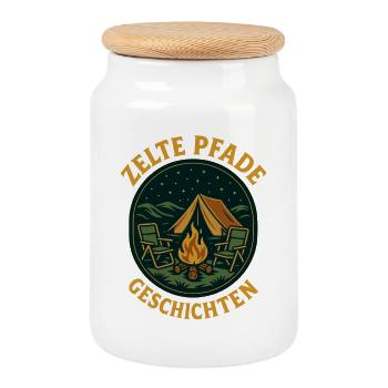 Tentes Sentiers Histoires Camping Aventure Camper - Boîte à biscuits avec couvercle en bois - blanc - Devant
