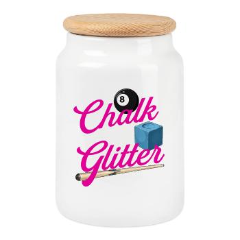 Chalk Is My Glitter - Billiard Quote Cue Sports - Cookie Jar with Wooden Lid - white - Front