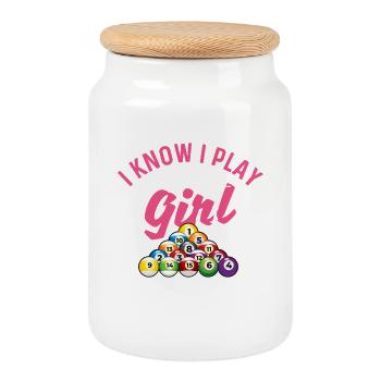 I Play Like A Girl Try To Keep Up Billiards - Cookie Jar with Wooden Lid - white - Front