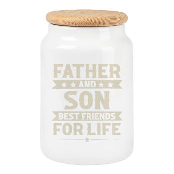 Père et fils - Boîte à biscuits avec couvercle en bois - blanc - Devant