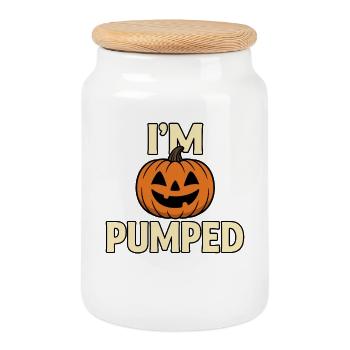 Spooky Pumpkin Mask Halloween Design - Cookie Jar with Wooden Lid - white - Front