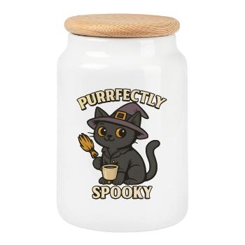 Katzenhexe – Purrfectly Spooky - Keksdose mit Holzdeckel - Weiß - Vorne