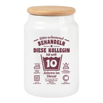 10 ans de service - Traiter avec douceur - Collègue - Boîte à biscuits avec couvercle en bois - blanc - Devant