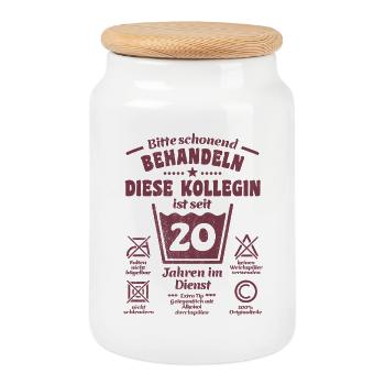 20 Jahre Dienst - Schonend behandeln - Kollegin - Keksdose mit Holzdeckel - Weiß - Vorne