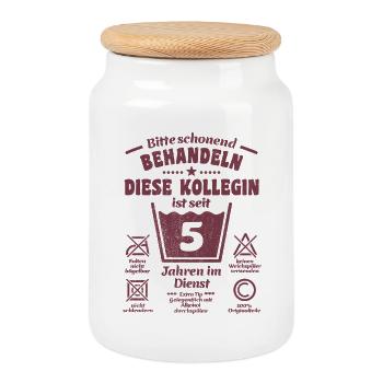 5 ans de service - Traiter avec douceur - Collègue - Boîte à biscuits avec couvercle en bois - blanc - Devant