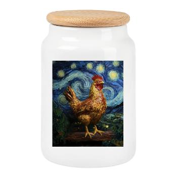 Huhn Hahn Hühner Van Gogh Style Starry  - Keksdose mit Holzdeckel - Weiß - Vorne