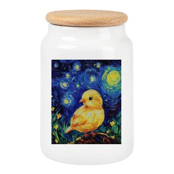 Kücken Huhn Hahn Van Gogh Style Starry  - Keksdose mit Holzdeckel - Weiß - Vorne