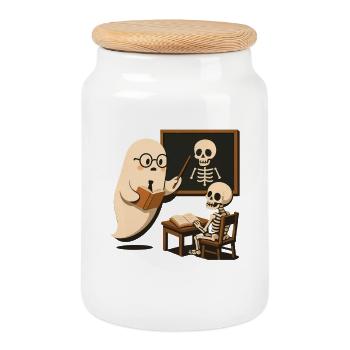Humorvoller Skelett-Lehrer Illustration - Keksdose mit Holzdeckel - Weiß - Vorne