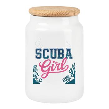 Scuba Girl Tauch-Design - Keksdose mit Holzdeckel - Weiß - Vorne