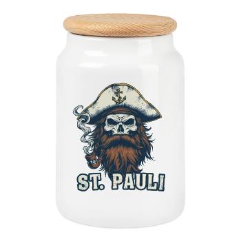 Seemann Schädel mit Pfeife Anker St. Pauli Hamburg - Keksdose mit Holzdeckel - Weiß - Vorne
