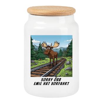 Sorry Bahn - Emil hat hier Vorfahrt - Keksdose mit Holzdeckel - Weiß - Vorne