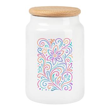 Colorful floral patterns in mandala style - Cookie Jar with Wooden Lid - white - Front