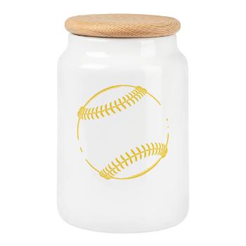 Softball - Keksdose mit Holzdeckel - Weiß - Vorne